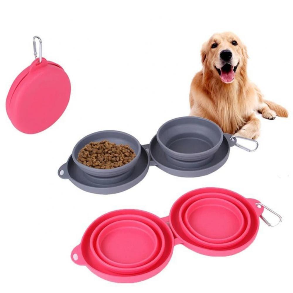 Collapsible Rubber Double Pet Feeding Bowls