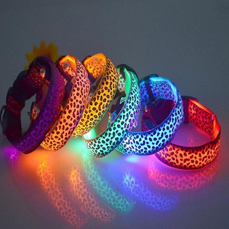 Safety LED Pet Collar with Leopard Design