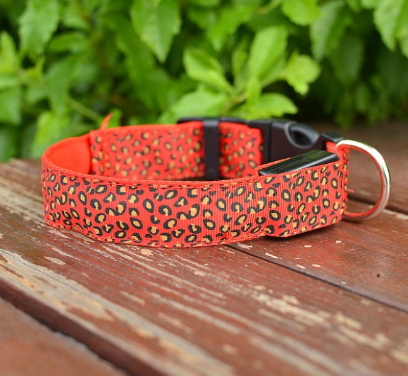Safety LED Pet Collar with Leopard Design