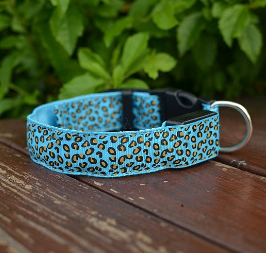 Safety LED Pet Collar with Leopard Design