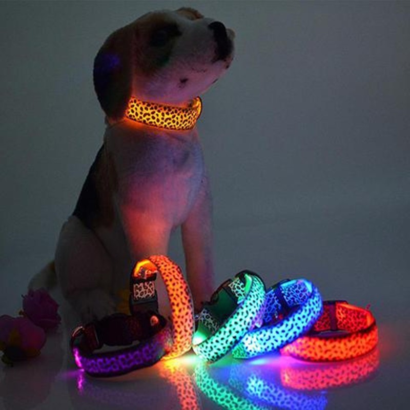 Safety LED Pet Collar with Leopard Design