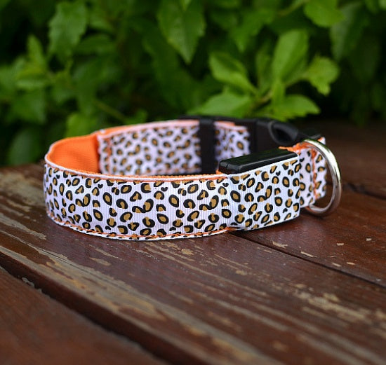 Safety LED Pet Collar with Leopard Design