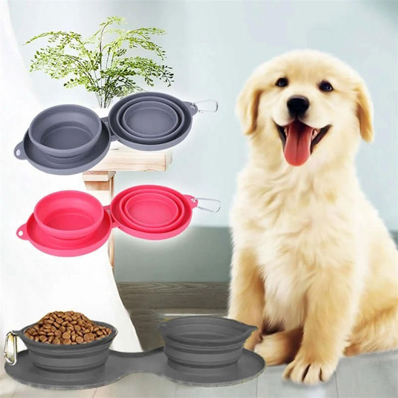 Collapsible Rubber Double Pet Feeding Bowls