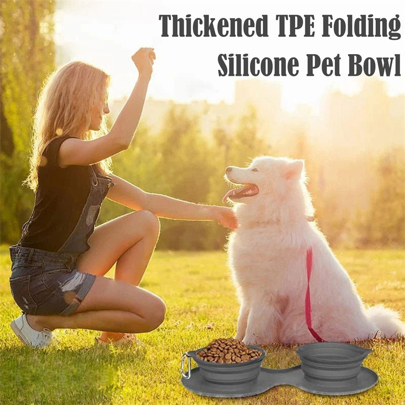 Collapsible Rubber Double Pet Feeding Bowls